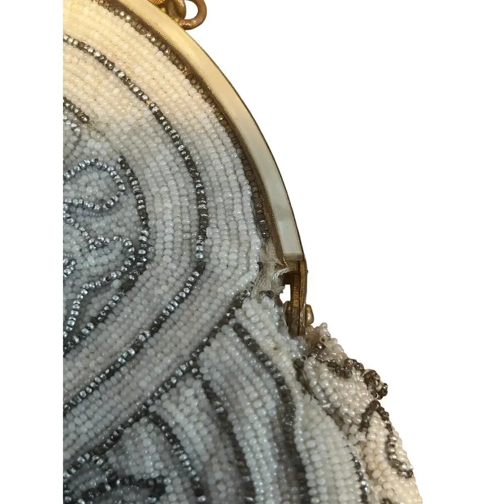 Art Deco Micro Beaded Evening Bag Beadwork Floral Geometric Flapper Purse